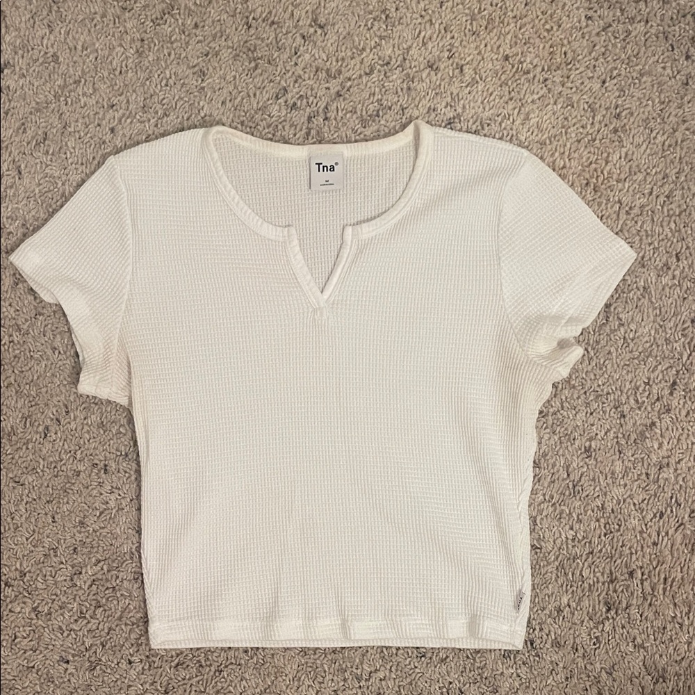 Aritzia TNA Women's White Waffle Knit Tee
